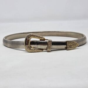 ACCESSOCRAFT NYC VINTAGE SILVER TOOLED TONE WOMENS STRETCH BELT 22" LONG